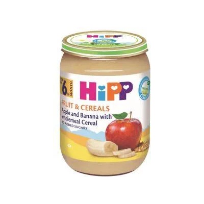 HiPP Био пълнозърнеста каша Hipp - Ябълка, банан и пълнозърнести култури, 6+ месеца, 190гр