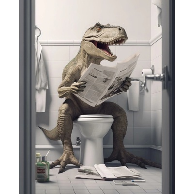 ZUTY Obrazy na stenu - Dinosaurus s novinami na záchode Rámovanie: bez rámu a bez vypnutia plátna, Rozmer: 40x50 cm