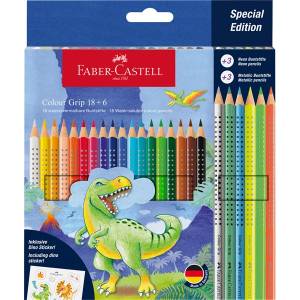 Faber-Castell Grip Динозавър 18+6 триъгълни цветни моливи FC201546 (FC201546)
