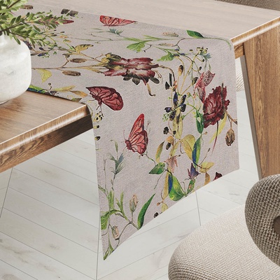 Biante Dekorační běhoun PML-083 Květiny a motýli na béžovém 35x160 cm