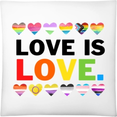 Darčeky PrintEQ Štvorcový Vankúš Nápis Love is Love Biela 40x40