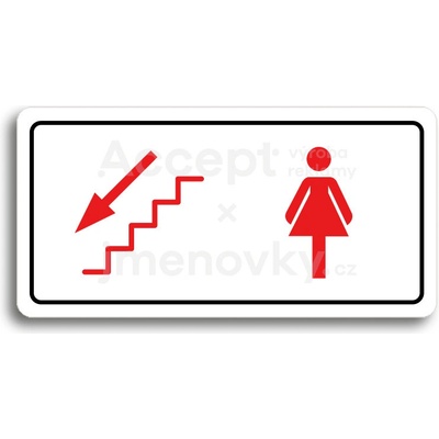 ACCEPT Piktogram WC ŽENY VLEVO DOLŮ - bílá tabulka - barevný tisk