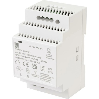 TRU COMPONENTS TC-YSD60S-0504500 sieťový zdroj na montážnu lištu (DIN lištu), 5 V/DC, 4.5 A, 22.5 W, výstupy 1 x