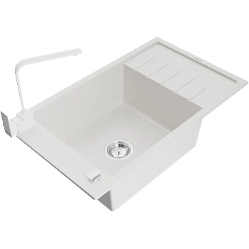 Mexen Elias гранитна мивка с 1 корито с отцедник и кухненски смесител Rita, бял - 6511-20-670300-20 (6511-20-670300-20)