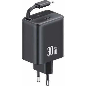 USAMS 30w cc241 мрежово зарядно с прибиращ се кабел, черно, 80см, за телефони и таблети ( )