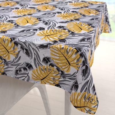 Biante bavlna ubrus Sandra SA-177 Okrové a šedé tropické listy 130x130 cm