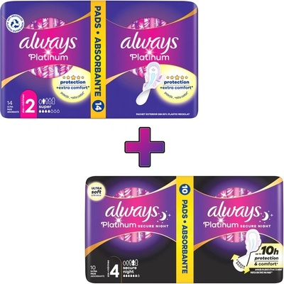Always Дамски превръзки Always Platinum - Дневни, 14 броя + нощни, 10 броя (1100034439)