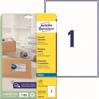 Avery Zweckform Adresní etikety 25 listů A4 bílé 199,6 x 289,1 mm pro inkoust J8167-25