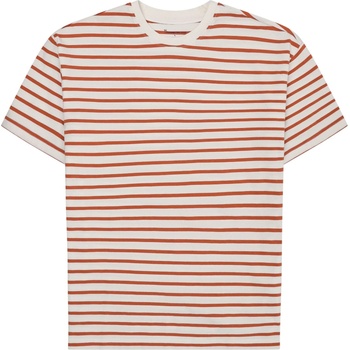 KnowledgeCotton Apparel Мъжка тениска Knowledgecotton apparel Organic Cotton Striped T-Shirt - Red Stripe (216-8556-0211)