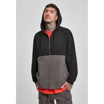 Urban Classics Мъжки суичър в черно и сиво Urban Classics Relaxed Half Zip Hoodie UB-TB3494-02458 - Черен, размер M