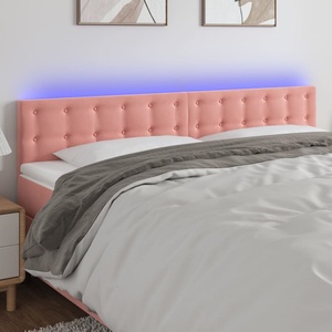 vidaXL LED горна табла за легло, розова, 160x5x78/88 см, кадифе (3122105)