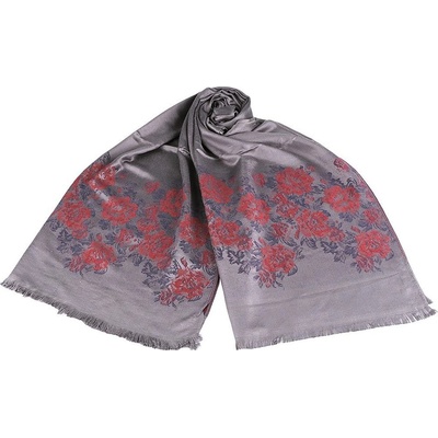Šála typu pashmina květy růže 3 šedá