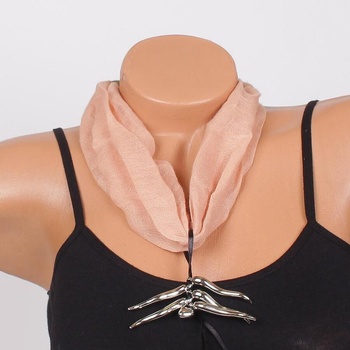 Image 1 of Фишу-колие в бежово с ефектни сребристи висулки