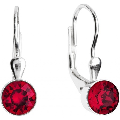 Evolution Group strieborné náušnice visiace s krištálmi červené okrúhle 31112.3 ruby