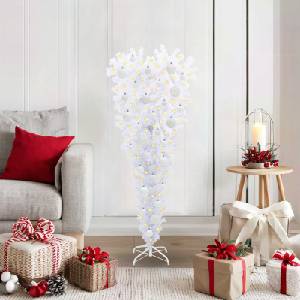 vidaXL С изкуствено коледно дърво с поставка Бяло 120 cm PVC и стомана (3426691)