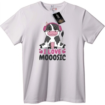 NOONEBRAND Тениска Обичам Музиката Крава - 5XL, White