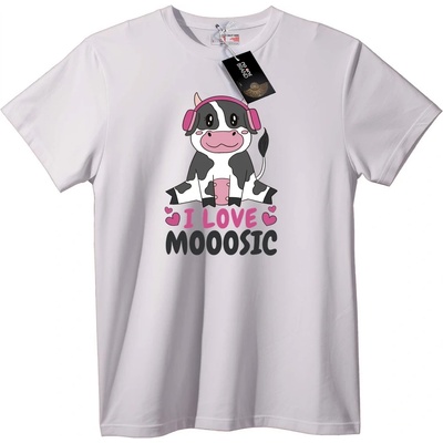 NOONEBRAND Тениска Обичам Музиката Крава - 5XL, White