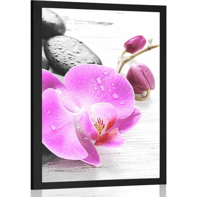 Plakát kouzelná souhra kamenů a orchideje - 20x30 black