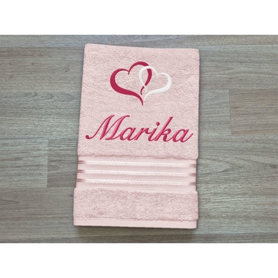 Povlečení Plus ručník se jménem linie světle růžová 50 x 100 cm srdíčka