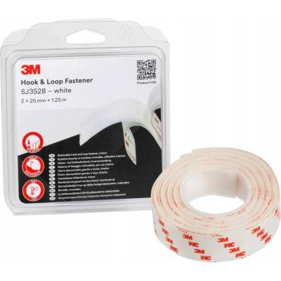 SJ352BWT 3M Hook & Loop háčky a smyčky bílý, 2 x 25 mm x 1,25 m, kompletní spoj v blistru, interiér