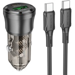 BOROFONE Зарядно за автомобил - Borofone (BZ25 Journey) - включен Type-C кабел, Dual Port USB-C + USB, 38W, 12-24V - Черен/Прозрачен