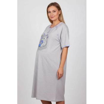 Сива макси нощница за кърмачки с мече и син кант
