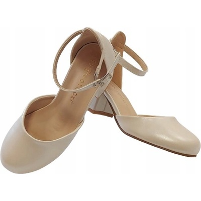 Elegantní saténové lodičky na sloupovém podpatku béžové