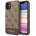 GUESS 4G Stripe Leather Hard Case - дизайнерски кожен кейс за iPhone 11 (кафяв)