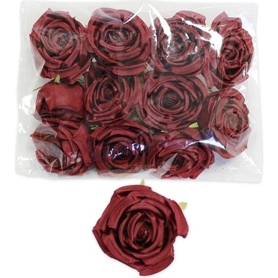 Růže hlava polyester 12ks/8cm bordó