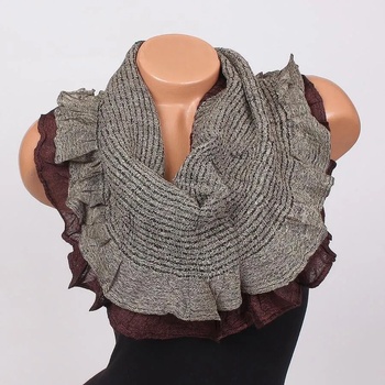 Image 1 of Кръгъл шал в бежово и кафяво с къдри