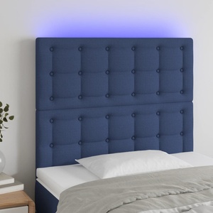 vidaXL LED горна табла за легло, синя, 90x5x118/128 см, плат (3122846)