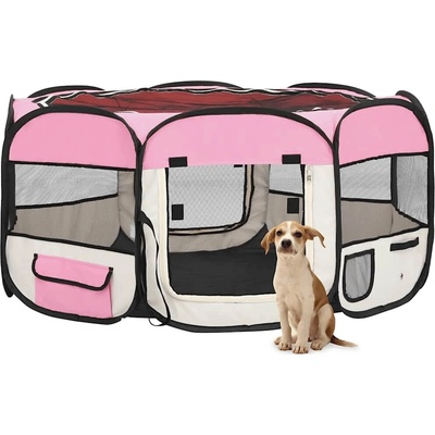 vidaXL Skládací ohrádka pro psy s taškou růžová 145 x 145 x 61 cm 9799.171012