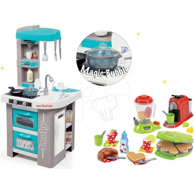 Smoby set elektronická kuchyňka Tefal Studio Bubble tyrkysová a vaflovač s mixérem kávovarem a vaflemi 311023-9
