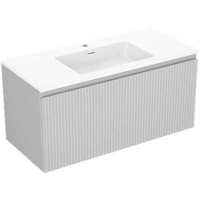 Rivel шкафче за баня 100 см с мивка Otis, 1 чекмедже, оребрено, сиво мат/бяло мат - 91A20-10047-1-BF62-W18M01 (91A20-10047-1-BF62-W18M01)