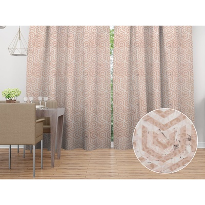 Biante Sametový závěs Tamara TMR-029 Růžovobéžové hexagony s černým žíháním 135x140 cm