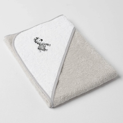 Veba LOTA osuška s kapucí světlo šedobílá s výšivkou Zebra šedá lemovka 75x75 cm
