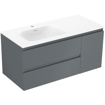 Mexen Rivel шкаф за баня 100 см с мивка Vela лява, 2S, 1D, релефен, графит/бял мат - 91A23-10047-3-BBFFF66-W23L01 (91A23-10047-3-BBFFF66-W23L01)