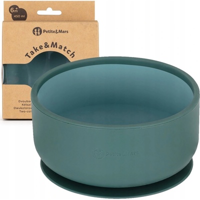 Petite&Mars Miska dvojfarebná silikónová Take&Match Misty Green 6m+ 12 x 8 x 16