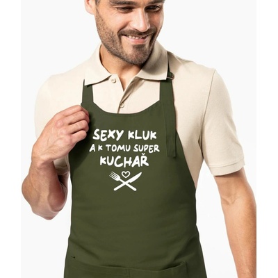 Kariban HobbyTriko Zástěra pro muže Sexy kluk a k tomu super kuchař Khaki