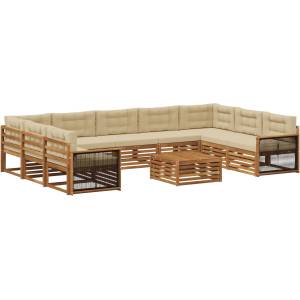 vidaXL Комплект дивани за открито 10 бр. Натурален и Бежов (3383866)