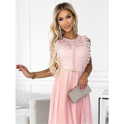 Numoco Рокля с дантела и златен колан - прасковена Numoco GRETA numoco | Cherven | ЖЕНИ | ЕДИН РАЗМЕР