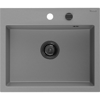 Mexen Oscar гранитна мивка с 1 корито 580 x 490 mm, сива, сифон черен - 6519581000-71-B (6519581000-71-B)