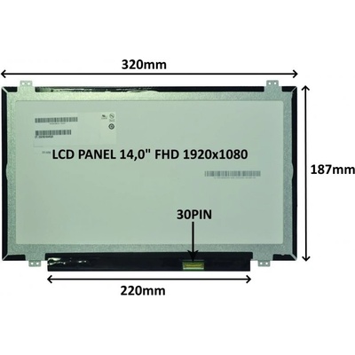 LCD PANEL 14,0" FHD 1920x1080 30PIN MATNÝ IPS / ÚCHYTY NAHOŘE A DOLE SIL