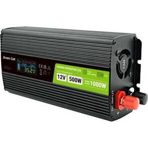 Green Cell Инвертор green cell, 12/220v, dc/ac, 500w/1000w invgc12p500lcd lcd, Чиста синусоида (gc-inv-12v-500w-gcp500lcd) - zettabytex