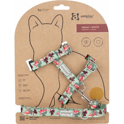 Amiplay Postroj pre mačku s vodítkom BeHappyCat Flamingo M