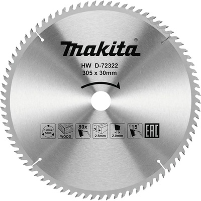 Makita Циркулярен TCT режещ диск за дърво, Makita D-72322, 305x30x80T (D-72322)