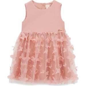 Guess Нежна рокля за мини момиче в розово с тюл с пеперуди Guess