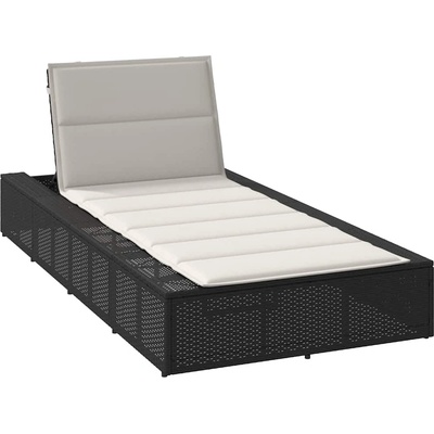 vidaXL Шезлонг с плаваща възглавница Black Poly Rattan (4104202)