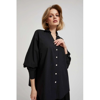 Moodo Черна блуза с декоративни копчета и надиплени ръкави Moodo Moodo | Cheren | ЖЕНИ | XS