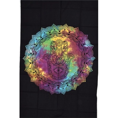 Sanu Babu přehoz na postel s tiskem ruka Fatimy černý s barevnou batika 210 x 130 cm
